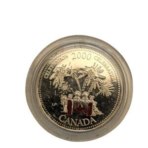 Canadian Millenial 2000 Quarter with Red Painted Flag